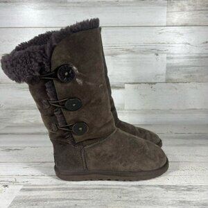 Ugg Women's Bailey‎ Button Triplet Suede Brown Winter Tall Boots Size 5